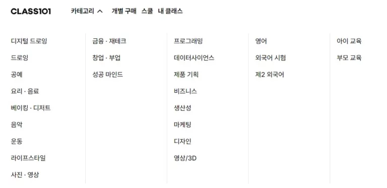 클래스101 강의 후기 카테고리